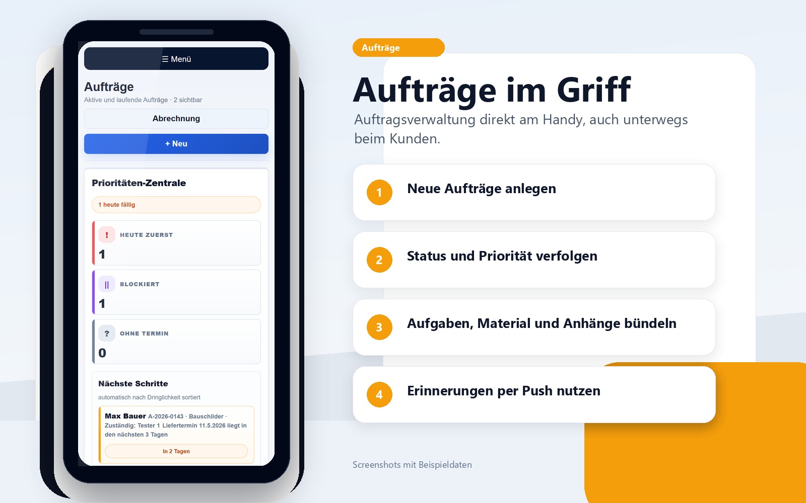 Werkly Auftragsverwaltung mit Prioritäten und Arbeitsschritten